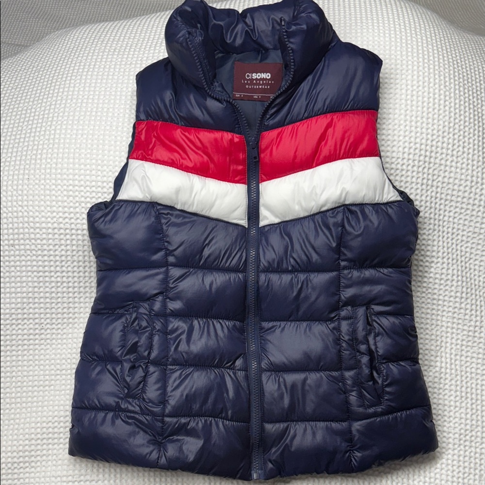 Ci Sono Navy and Red Puffer Vest